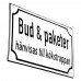 Emaljskylt Bud & paketer hänvisas till kökstrappan vit - svart 20 x 12 cm modell 39-4 Emaljskylt Bud & paketer hänvisas till kökstrappan vit - svart 20 x 12 cm modell 39-4
