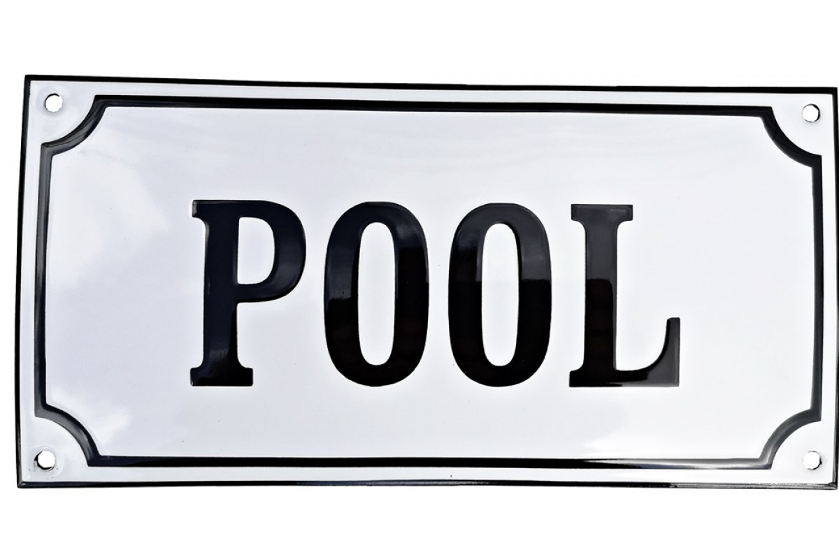 Emaljskylt POOL vit - svart 24 x 12 cm modell 10-4 Emaljskylt POOL vit - svart 24 x 12 cm modell 10-4