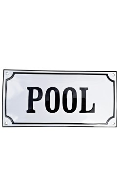 Emaljskylt POOL vit - svart 24 x 12 cm modell 10-4 Emaljskylt POOL vit - svart 24 x 12 cm modell 10-4
